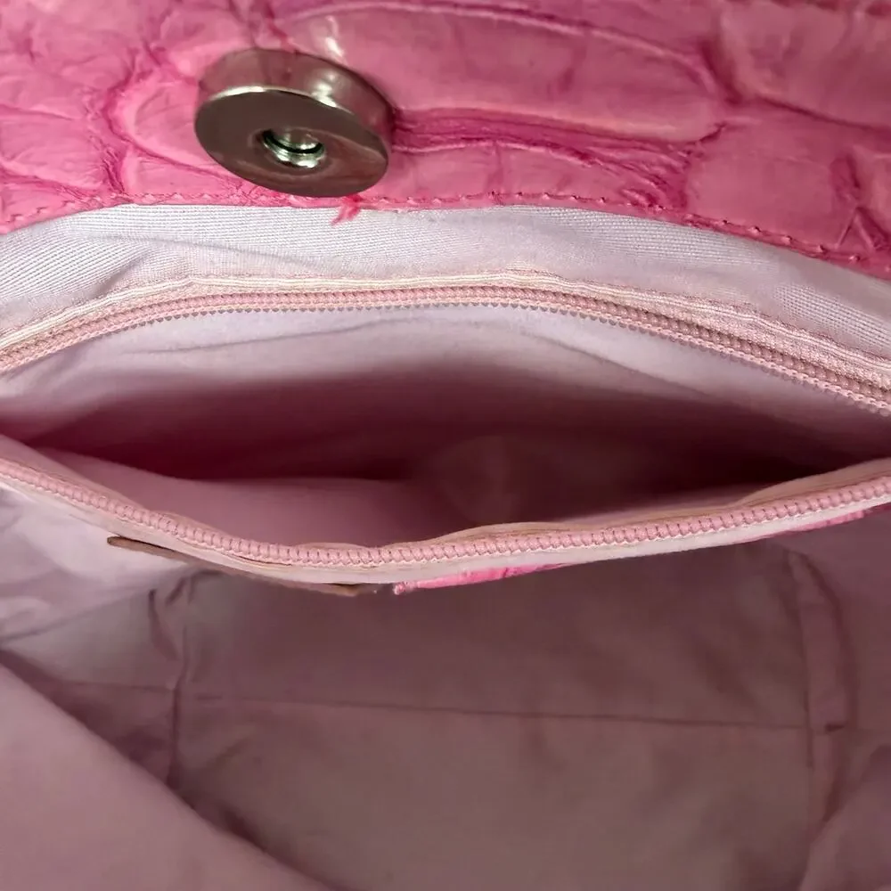 Claudia Firenze Pink Leather Python Embossed Tote Bag Italy Made  Shoulder Purse
